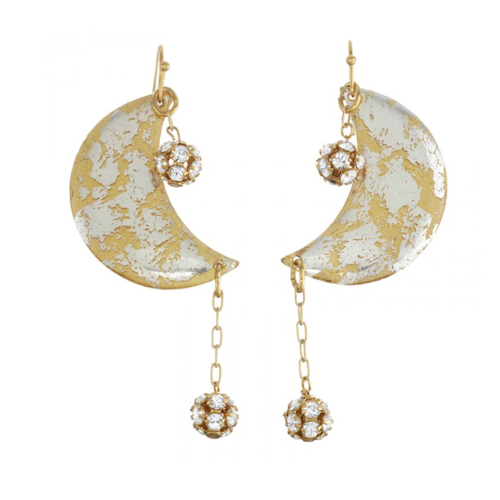 Moon and Stars Gold and Silver Earrings - Castle Rocks and Jewelry